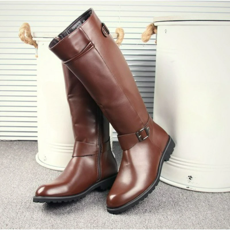 

Men's Boots Soft Leather Boots 2025 Designer Zip Motorcycle Boots Punk Square Heels Long Boot High Quality Pointed Toe Men Shoes