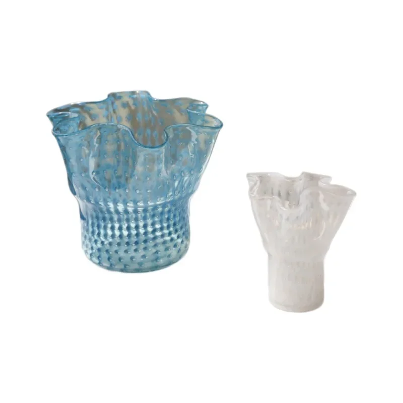 

Home light luxury high sense blue cabbage vase glass ornament living room flower arrangement