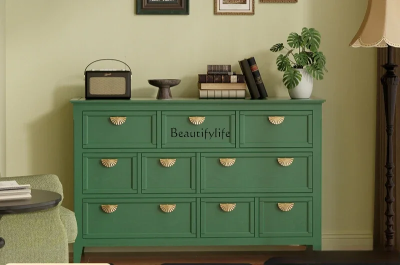 

FG28Retro dark green nine-chest cabinet, storage drawer, large-capacity storage cabinet