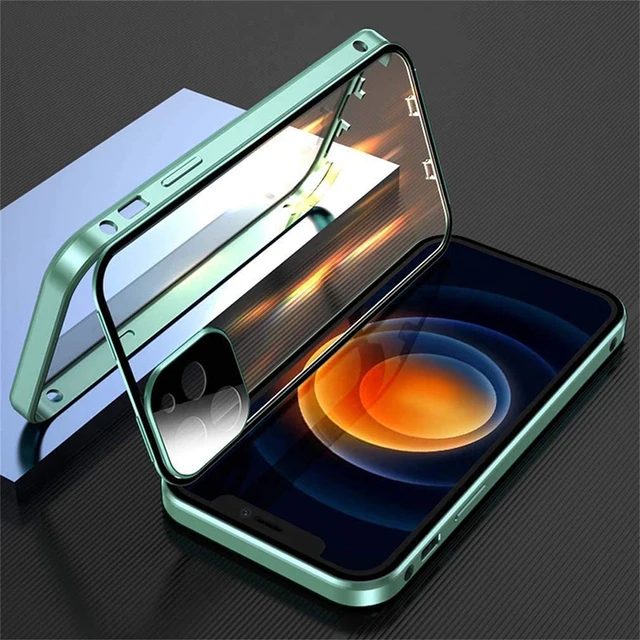 RUWANGAA 360 ° Vollständiger Schutz aus Metall, magnetisch, doppelseitig, Glas-Snap-Lock-Hülle für iPhone 16 Pro Max, 14, 12, 11, 13, 15 Pro Max, Stoßstangenabdeckung 3