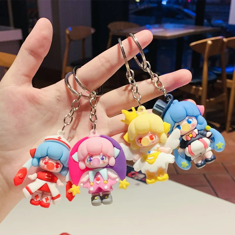 New Anime Little Girl Keychain Kawaii Elf Doll Cartoon Color PVC Model Pendant Cute Girl Keyring Children Gifts