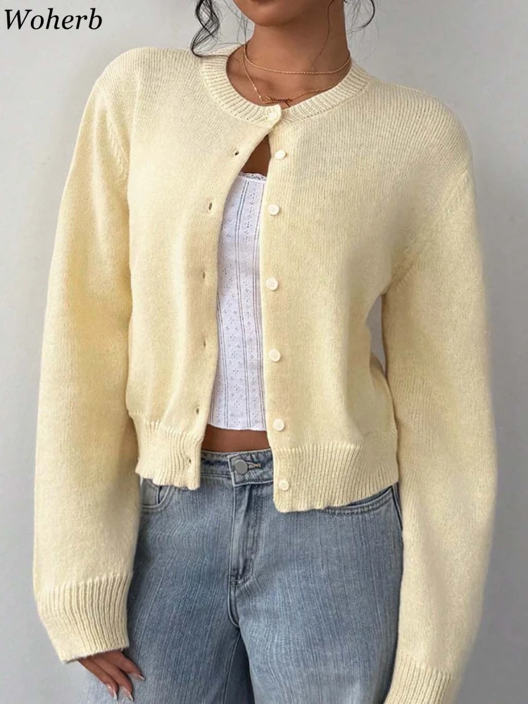 

Sueter Mujer Women Clothing Single Breasted Cardigan Jackets Pull Femme O-neck Solid Color Vintage Fashion Y2k Knitting Sweater