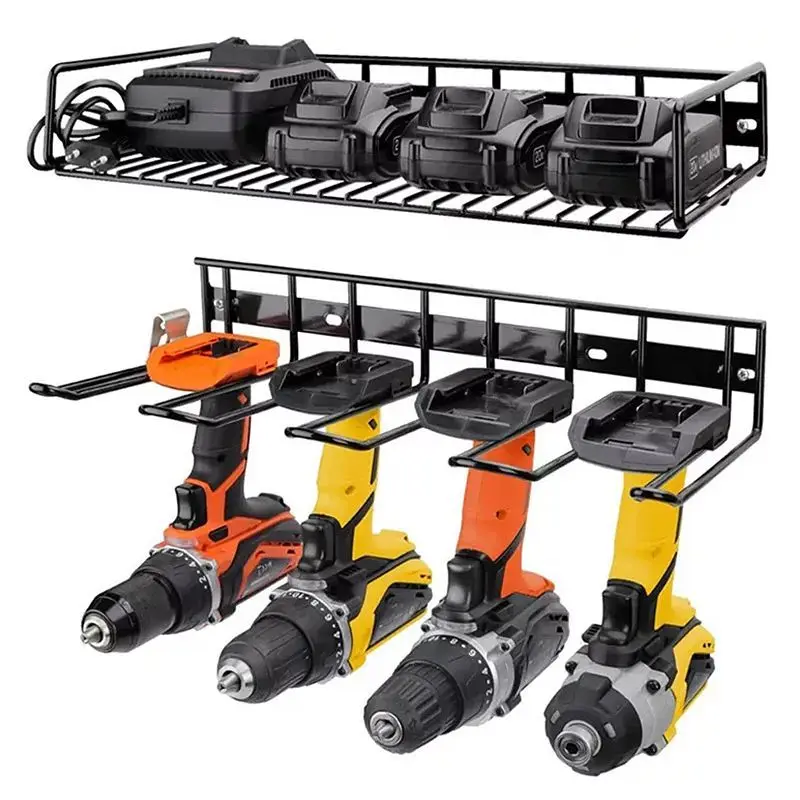 

Power tool storage rack with charging station drill holder wall mount garage storage rack electric drill wall mount rack