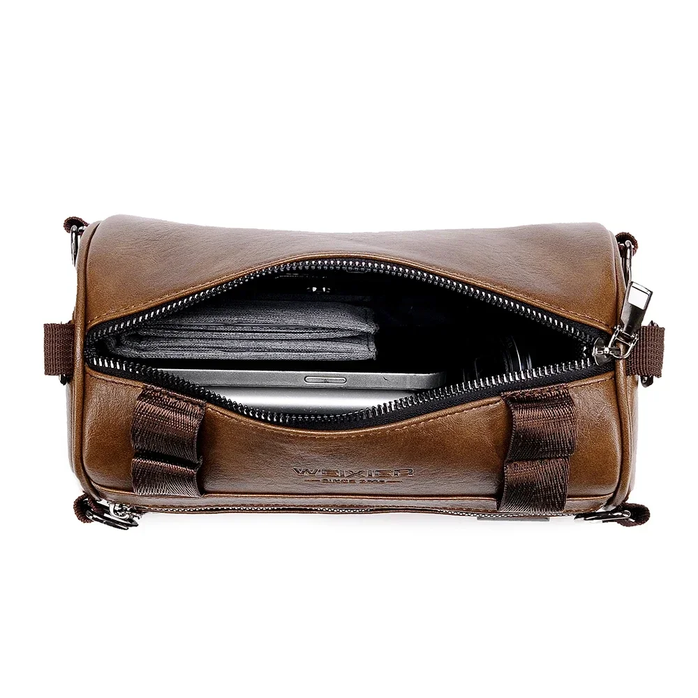 WEIXIER Men\'s Shoulder Bag Fashion Personality PU Leather Crossbody bags Large Capacity Leisure Waterproof Circular Man Bags 가방