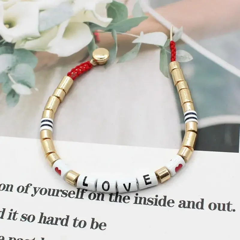 2023 New Popular Letters Can Be Customized Enamel Bohemian Letters Color Matching Elastic Tile Women Bracelet Jewelry