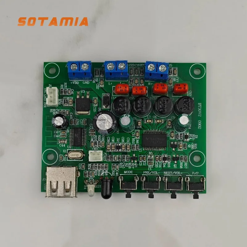

Мини-усилитель мощности SOTAMIA Bluetooth, аудиоплата 15Wx2, стереоусилитель AUX USB, пульт дистанционного управления для пассивных динамиков 3-4 дюйма