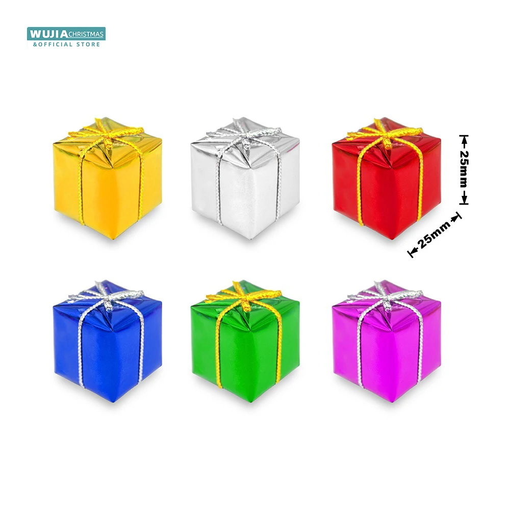 24Pcs Christmas Foam Gifts Boxes Xmas Tree Square Multicolor Candy Present Box Hanging Home New Year Party Supplies Navidad 25mm