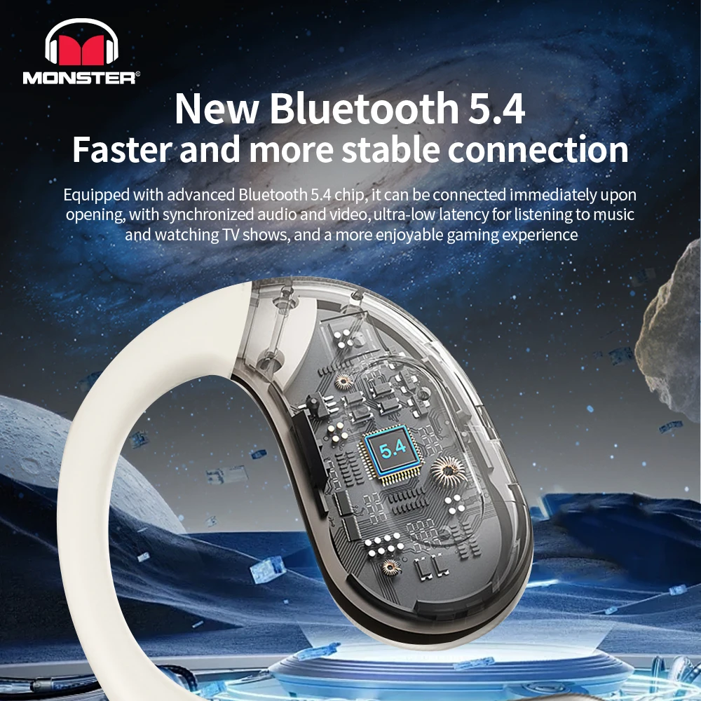 Monster AC330 OWS Drahtloser Bluetooth-Kopfhörer, HiFi-Sounds, hochwertige HD-Anrufe, Kopfhörer mit Mikrofon, Rauschunterdrückung, Ohrhörer, 8 Stunden Spielzeit