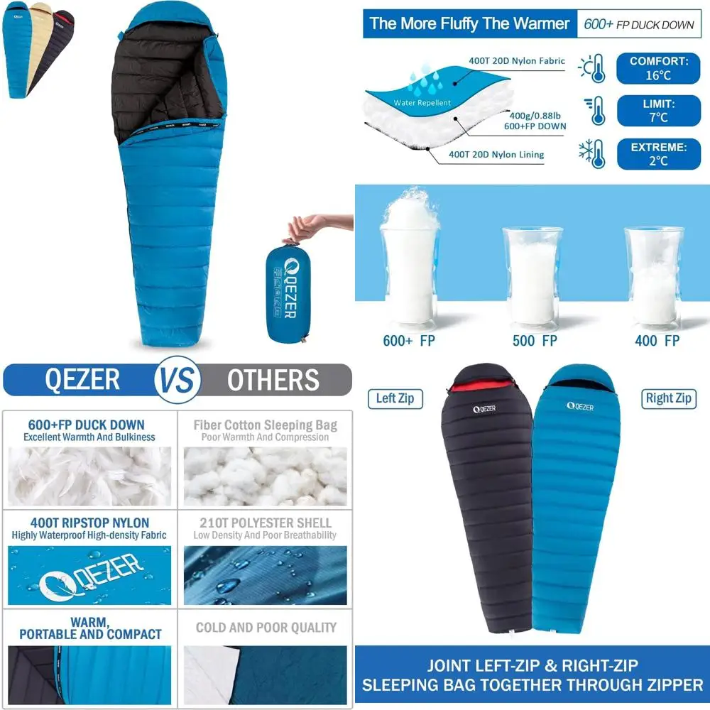 

Ultralight Down Sleeping Bag for Adults with 600 Fill Power, Compact Sleeping Bag for Backpacking, Hiking and Camping