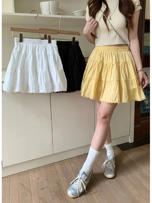 

Юбка-шорты женская больших размеров с кружевными вставками, повседневная, с завышенной талией, в милом стиле, летняя, модная, многоярусная, с эффектом похудения