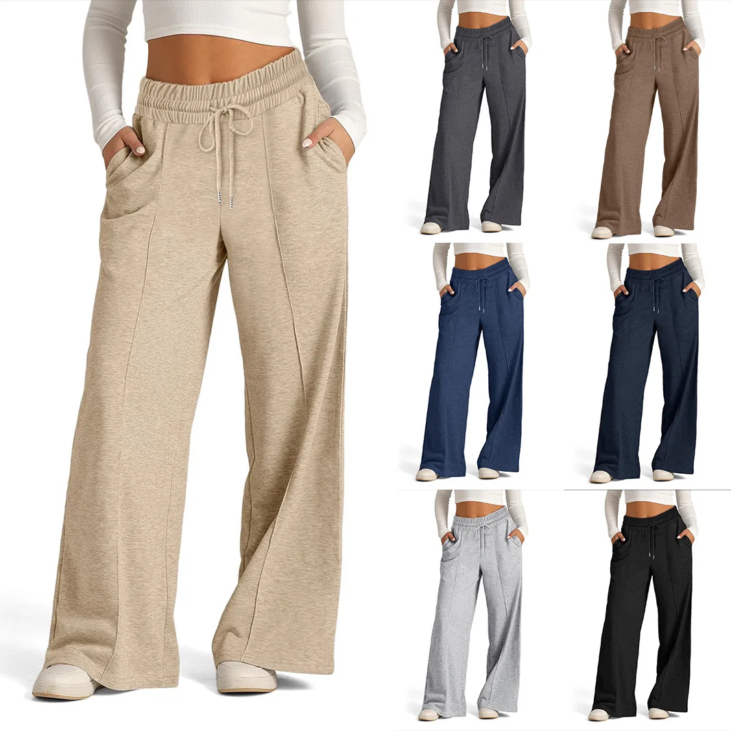 

Women's Pants Baggy 2024 Autumn Winter Women Drawstring Fashionable Wide Leg Casual Pants Pantalon De Mujer De Pierna Ancha