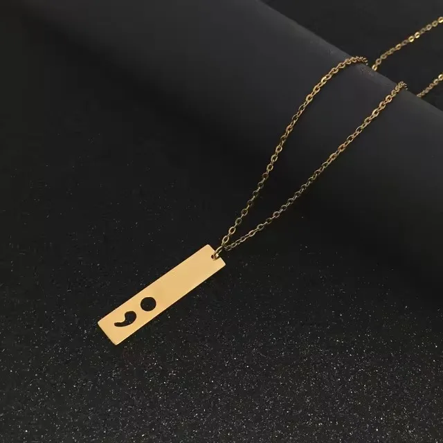 Rectangle O Shape Necklace Creative Semicolon Pendant Fashion Best Friend Brother Neck Jewelry Accessory view 2
