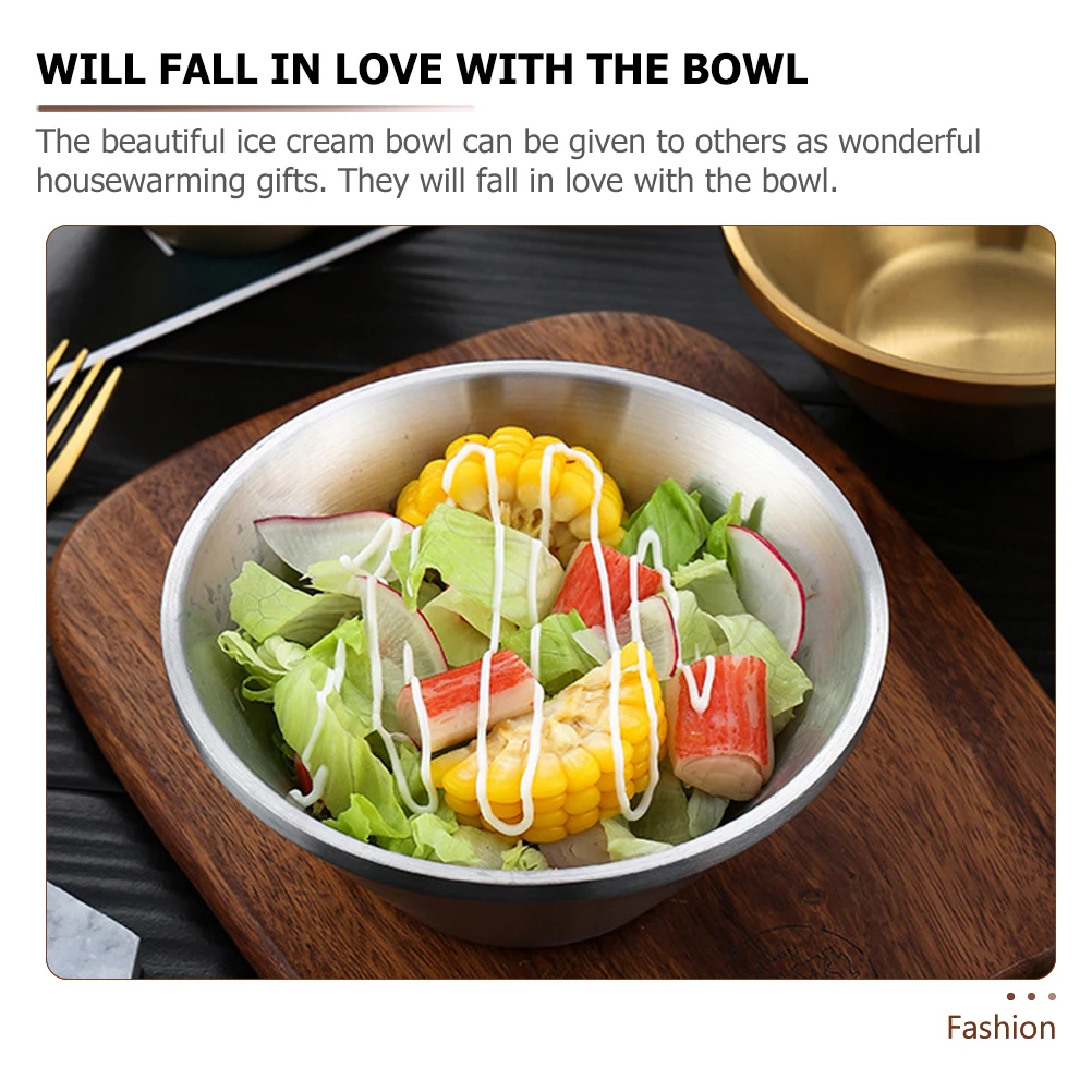 

Stainless Steel Salad Bowl Smoothie Dessert Ice Cream Fruit Soup Ramen Candy Commercial Household Korean Style