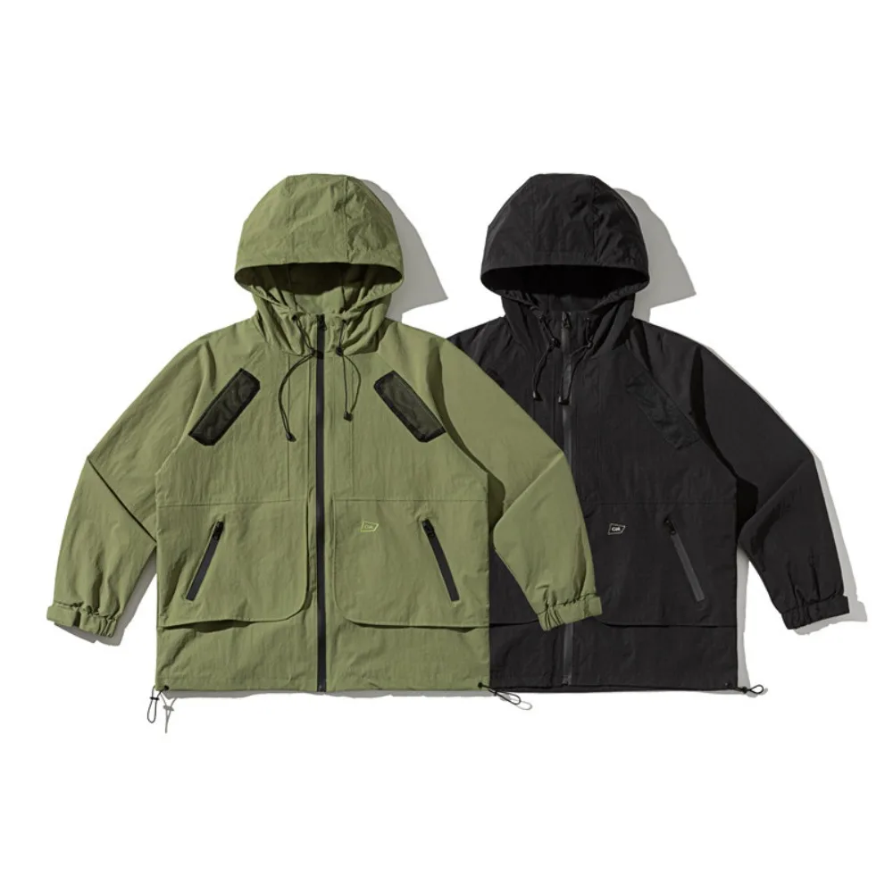 Japanese Outdoor Waterproof Jacket for Men Spring New Hoodie with Color Blocked Casual Coats