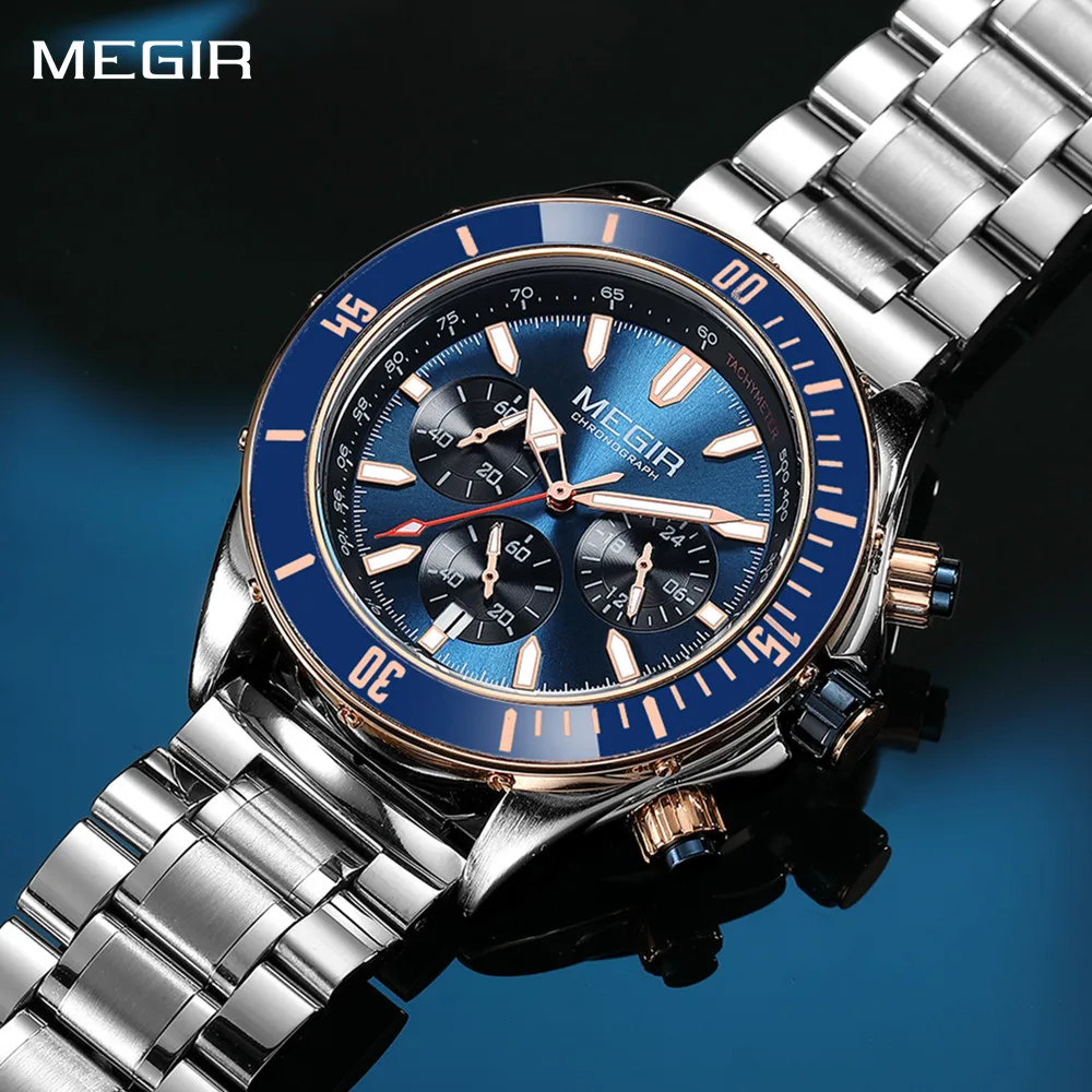 

MEGIR хронограф роскошные кварцевые военные мужские часы многофункциональные водонепроницаемые спортивные повседневные наручные часы 24-часовая автоматическая дата Reloj