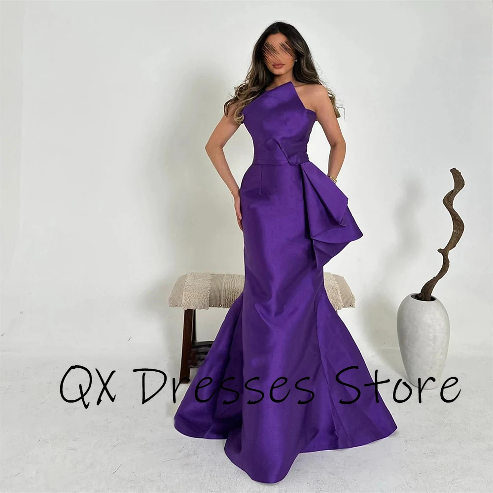 Customized Yipeisha Luxury Strapless Purple Satin Evening Dresses Pleat Mermaid Sheath Draped Sleeveless Floor Length Formal Gal