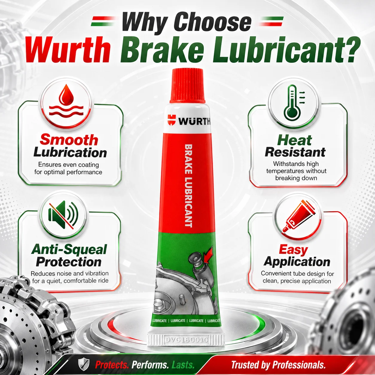 Lubricante para Frenos Wurth 10g, Grasa Resistente al Calor para Calibradores de Frenos, Pasadores Guía, Pistones, Uso Automotriz