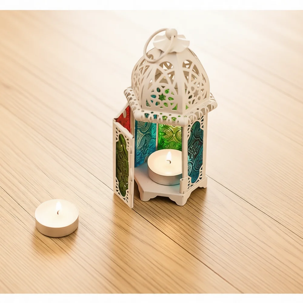 Retro Metal Glass Lantern Moroccan Candle Ornament Artistic Home Desktop Decor For Anniversary Romantic Dinner Event