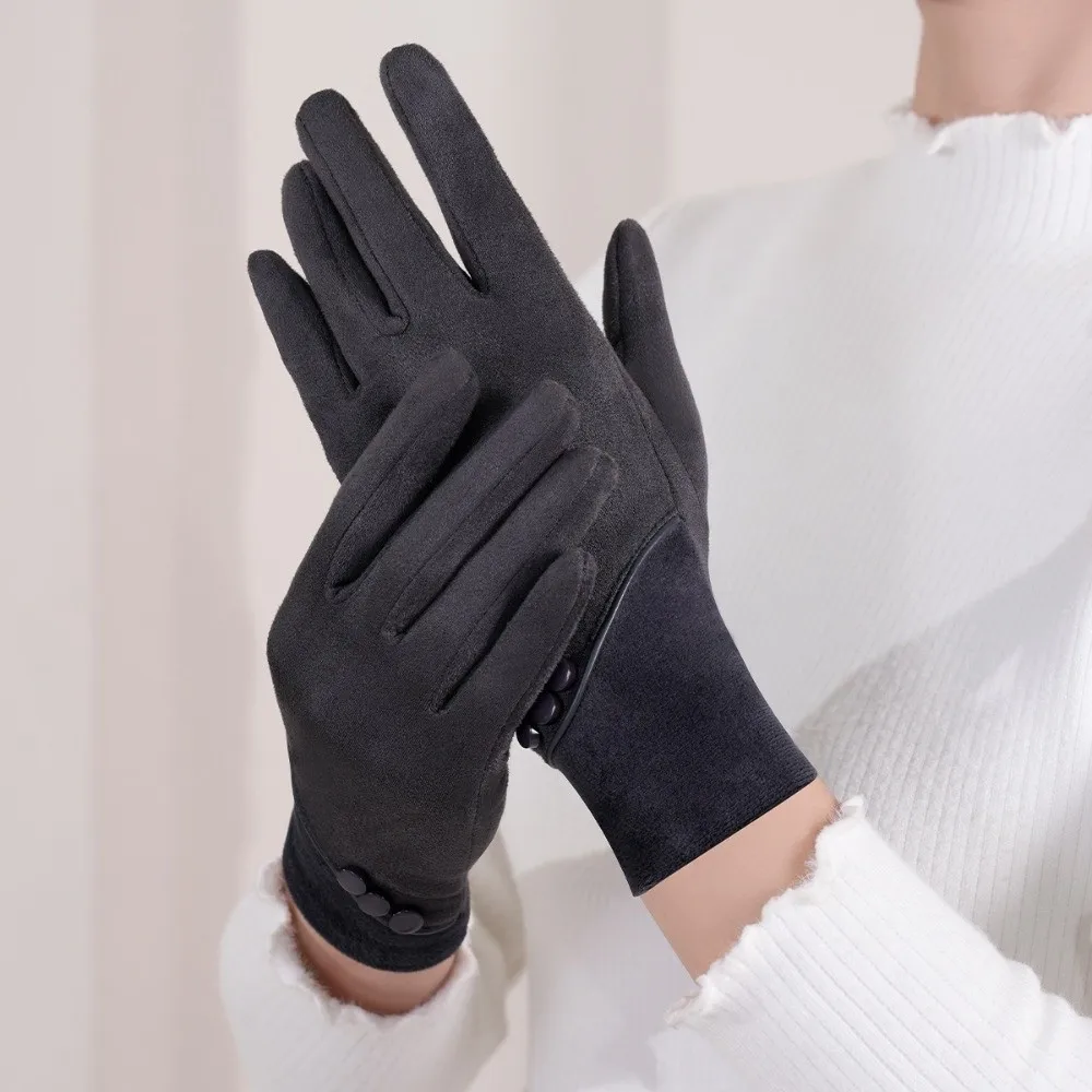Practical Elegant Winter Thermal Gloves Warm Breathable Touch-Screen Gloves Insulated Thick Windproof Suede Gloves Driving