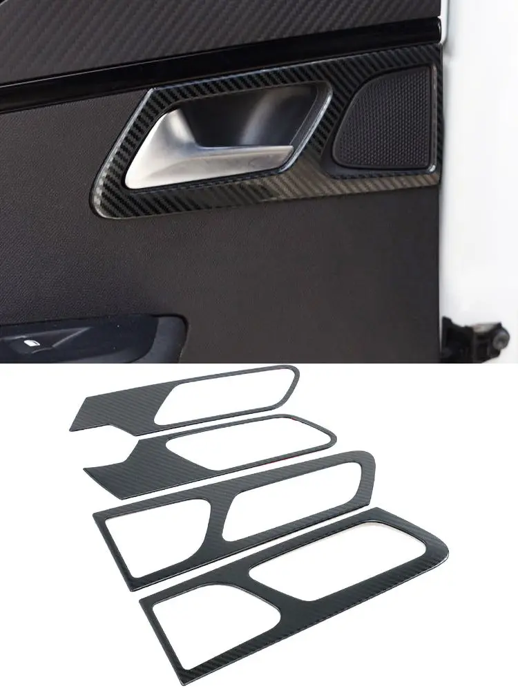 For Peugeot 2008 2020 2021 2022 Stainless Steel Carbon Fiber Style Trim Inside Door Handle Cover Car Accessories