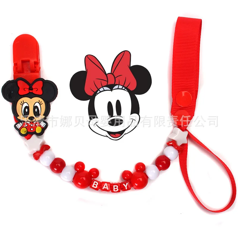 Disney Anime Baby Pacifier Hole Clip Chain Figures Toys  Anti-lost Chain Stitch Mickey Mouse Baby Silicone Belt Newborn gifts