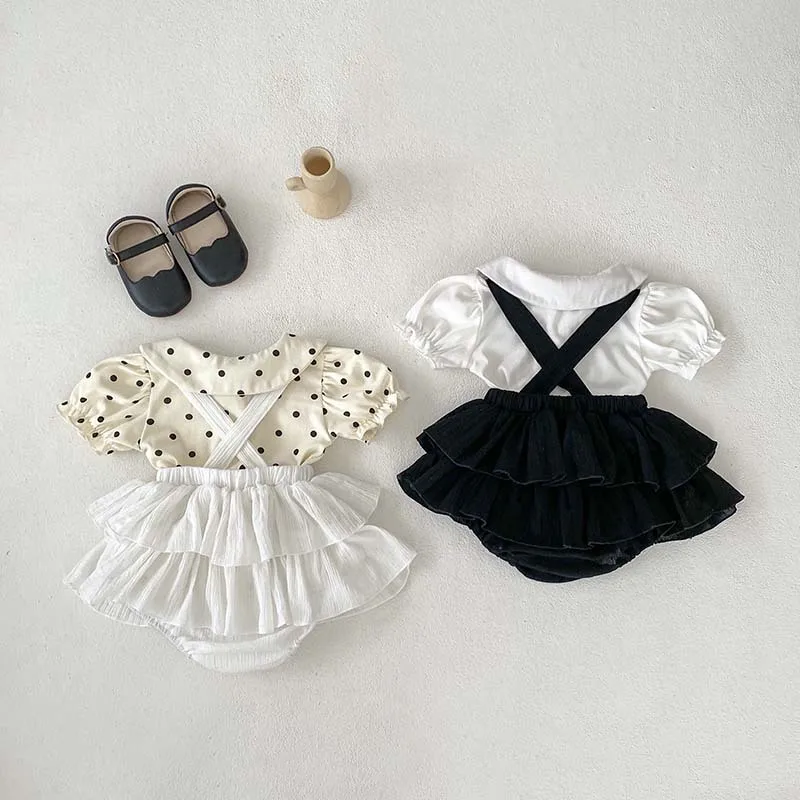 

Korean Fashion Princess Ruffles Layers Tutu Skirt Adjustable Baby Strap Rompers Jumpsuit Summer Fall Toddler Girls Clothing