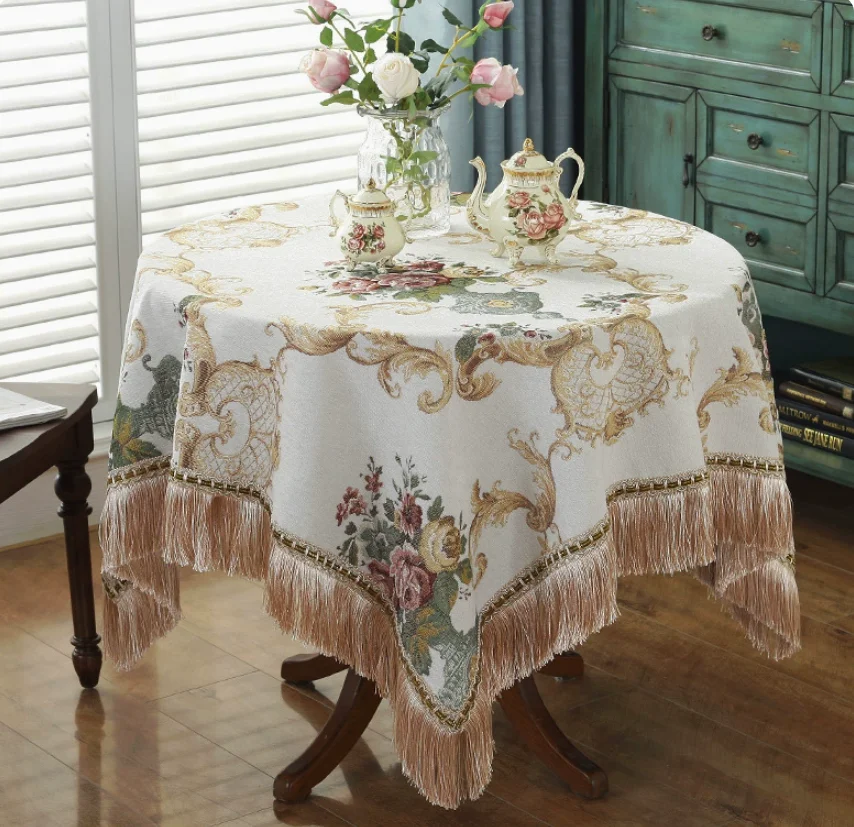 Hot Selling Chenille Fringed Tablecloth European-style Luxury Table Coverings Coffee Table Covers Dust-proof Round Tablecloth