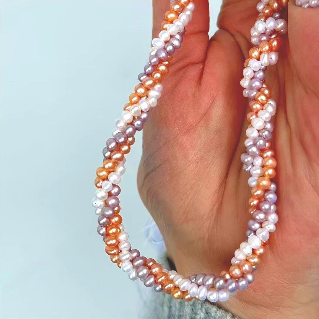 3-3.5mm3A المياه العذبة الطبيعية البيضاوي الأبيض الأرجواني الوردي معزولة فضفاض حبة رائعة النساء JewelryDIY قلادة سوار إكسسوارات