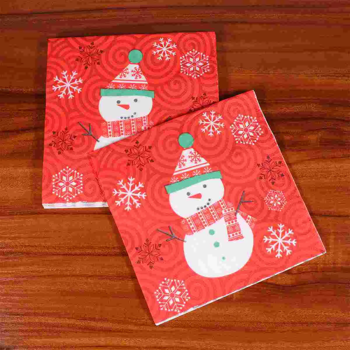 

20 Pcs Napkins Printed Christmas Snowman Paper Beautiful Xmas Decor Dinner Party Supplies Vibrant Colors Safe Wood Pulp