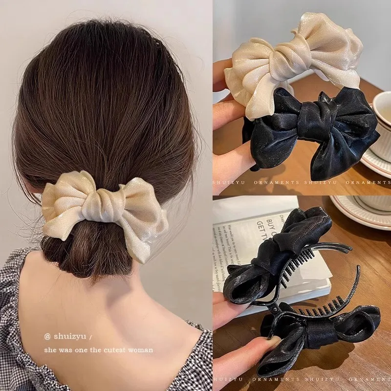 Elegant Solid Chiffon Bow Bun Ponytail Hair Clips For Women Girls Sweet Hair Ornament Hairpin Barrettes Fashion Hair Accessories
