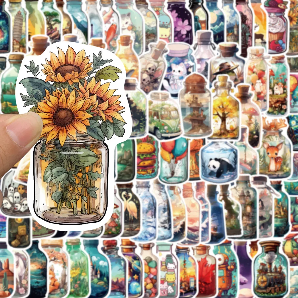 10/30/50/100PCS Cute Bottle World Cartoon Stickers Simple INS Style Aesthetic Luggage DIY Graffiti Girl Gradient Funny Sticker