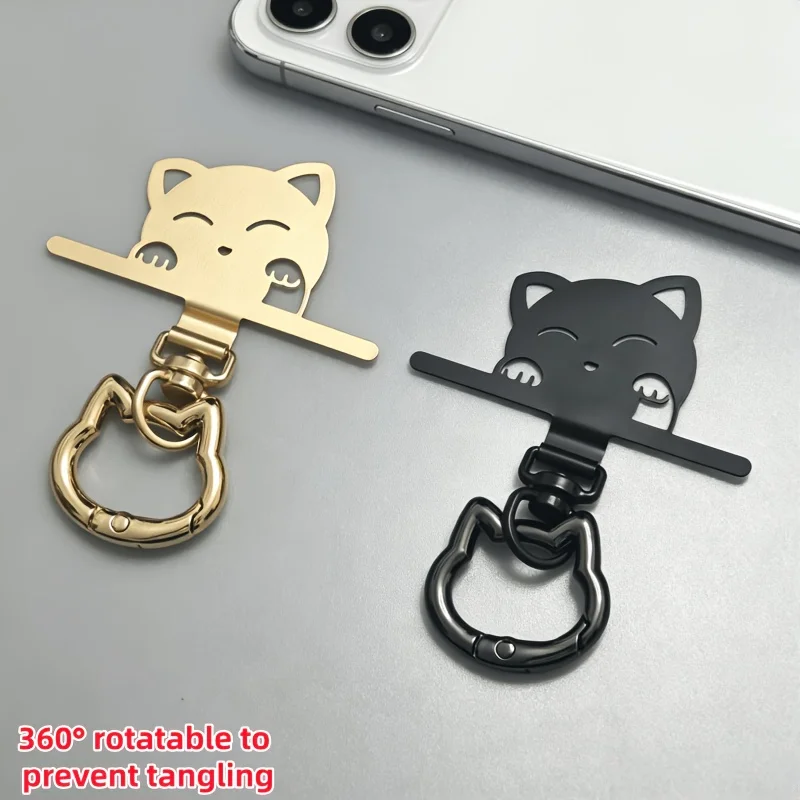 4pcs 360° Rotatable Cartoon Cat Stainless Steel Connector, With Spring Buckle, Hanging Ring Buckle For Connecting Mobile Phones.
