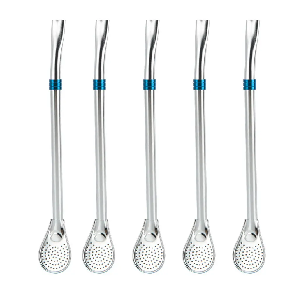 

5pcs Stainless Steel Stirring Spoon Hollow Out Design For Coffee Tea Filtering Bar Restaurant Use Mixing Strainer Tool