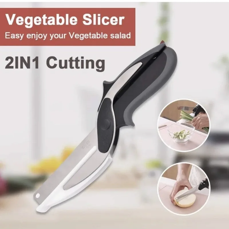 2-in-1 Stainless Steel Kitchen Scissor Separable Barbecue Steak Cutting Shear Fruit Knife Household Vegetable Food Processor view 5