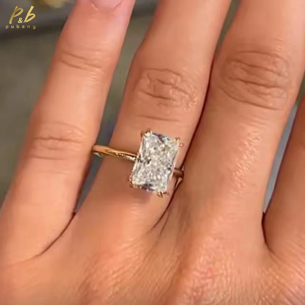 

PuBang сверкающее 3EX VVS1 D цветное кольцо с муассанитом, обручальное ювелирное изделие, 8-каратное кольцо с гибридным льдом, сияющей огранки, кольцо из желтого золота 14 карат