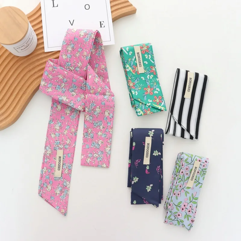

Korean Style Vintage Floral Long Silk Scarf Female 2025 New Fashionable Decorative Neck Scarf Hair Accessories Ribbon Headband