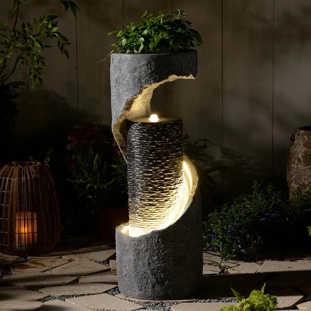 

35.4 H Indoor Water Fountain Water Feature Outdoor for Garden, Patio, Deck Decorations, Yard, Porch, Office with Lights Spiral W