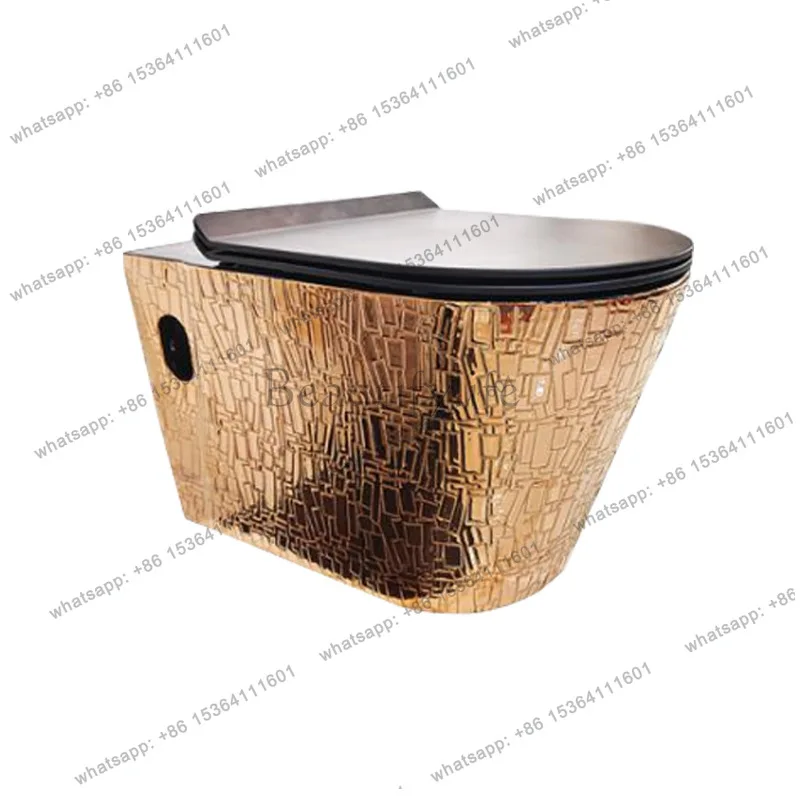 Gold colored gold wall-mounted toilet electroplated gold-mounted local tyrant gold toilet wall row