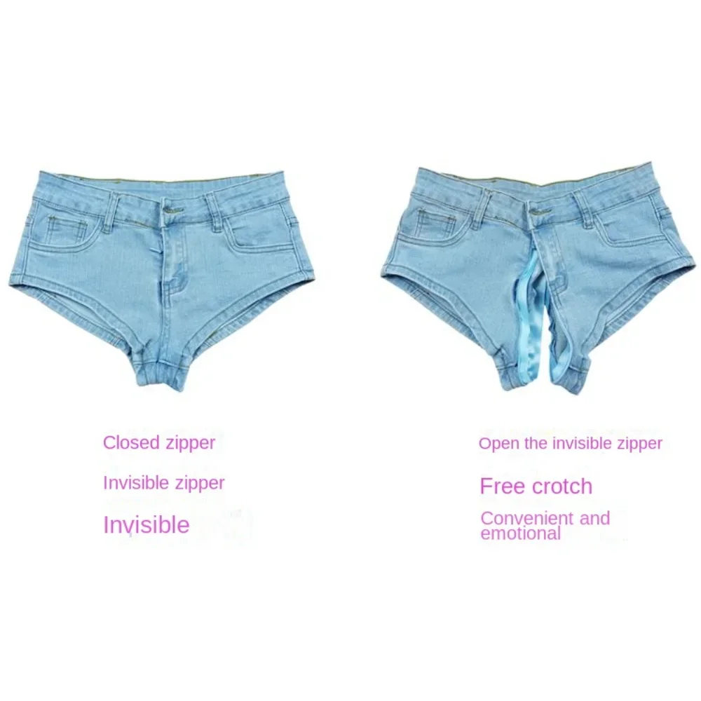 Été pêche hanche Push Up Denim ouvert entrejambe Shorts Sexy décontracté Streetwear petit ami jean femmes en plein air sexe pantalon exotique Hotpants