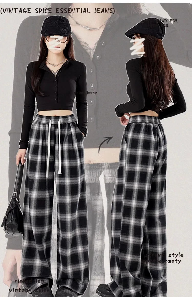 女性用の特大の黒い市松模様のスウェットパンツ,だぶだぶのカジュアルパンツ,伸縮性のあるウエスト,ポケット,学生,ユニセックス,ヒップホップ,ルーズフィット,ファッション