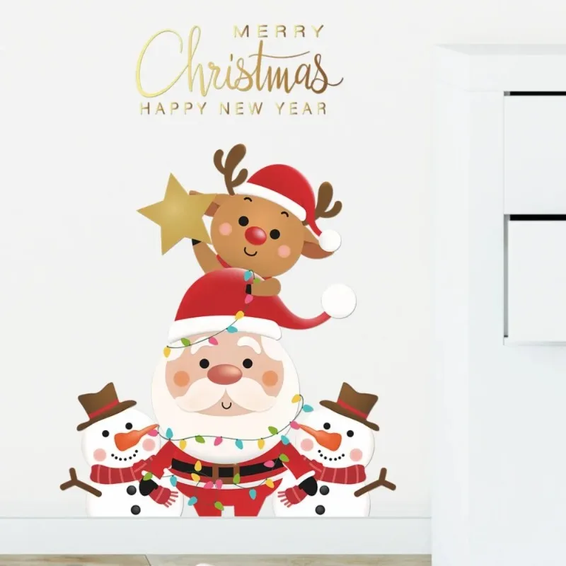 New Cartoon Santa Claus Elk Snowman Door Sticker Window Sticker Wall Sticker Decoration Merry Christmas Happy New Year
