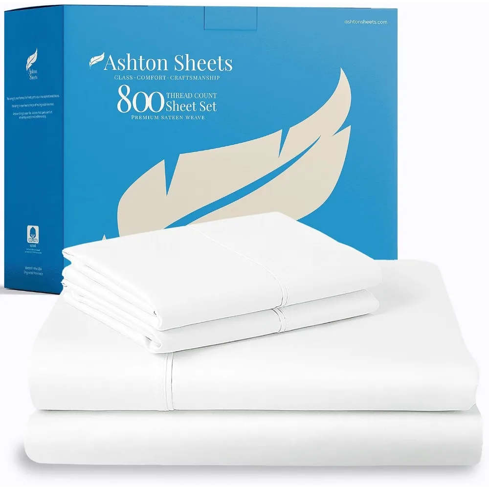 

Ashton Sheets 100% Egyptian Cotton Sheets King Size - 4 PC 800 High Thread Count Egyptian Cotton King Size Bed Sheets Set (White