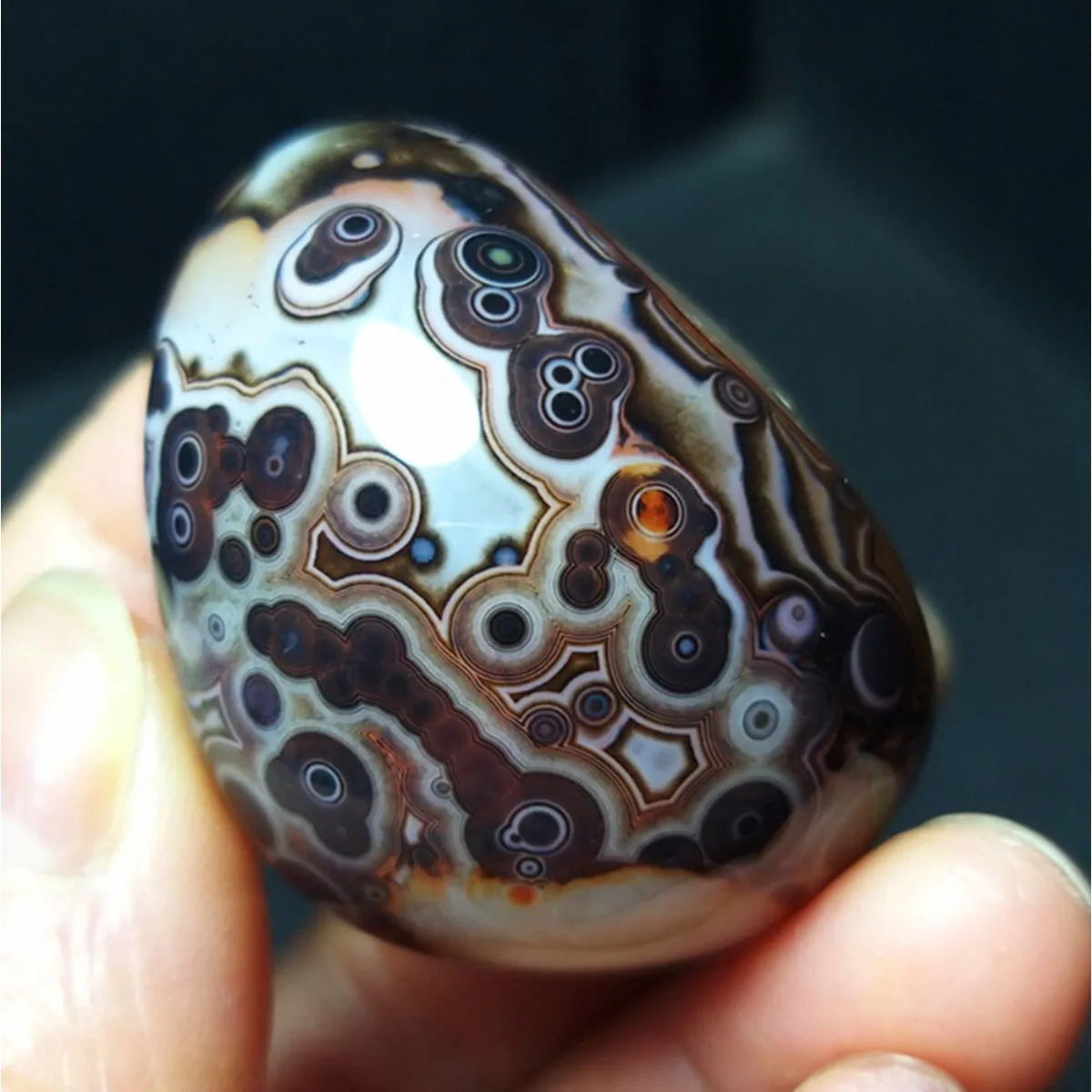 4PC Multi Color Banded Agate Palm Stone, Polished Tumbled, Display Stone, Wire Wrapping, Natural Stone, Crystal Collection