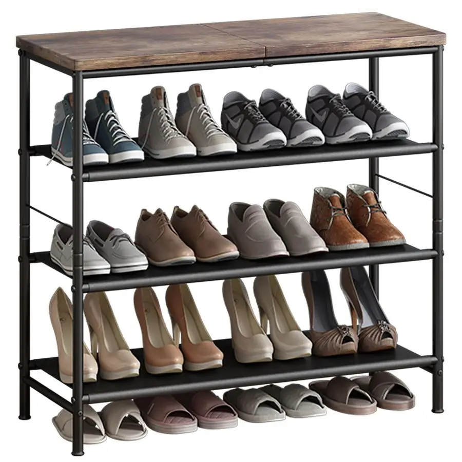 

Rack Organizer 4 Tier Metal Organizer Shelf with Industrial MDF Board and Layer Fabric for Entryway Closet Bedroom Living Room G