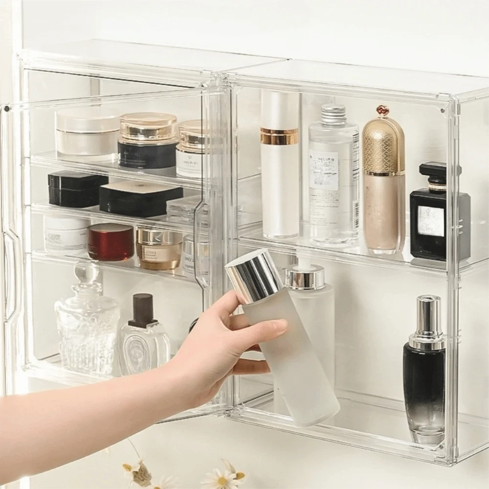 

Acrylic Transparent Display Box Wall-Mounted Magnetic Toy Model Storage Box Stackable with Lid Cosmetic Organizer Rack for Bags