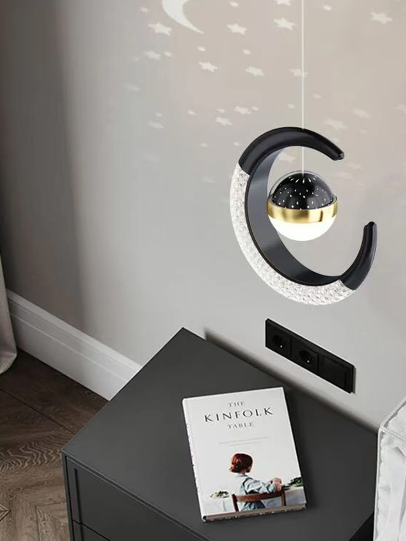 Image 4: Plafonnier LED créatif avec étoiles de lune plafonniers Asile modernes or/noir atmosphère plafond suspension lampe Loft éclairage