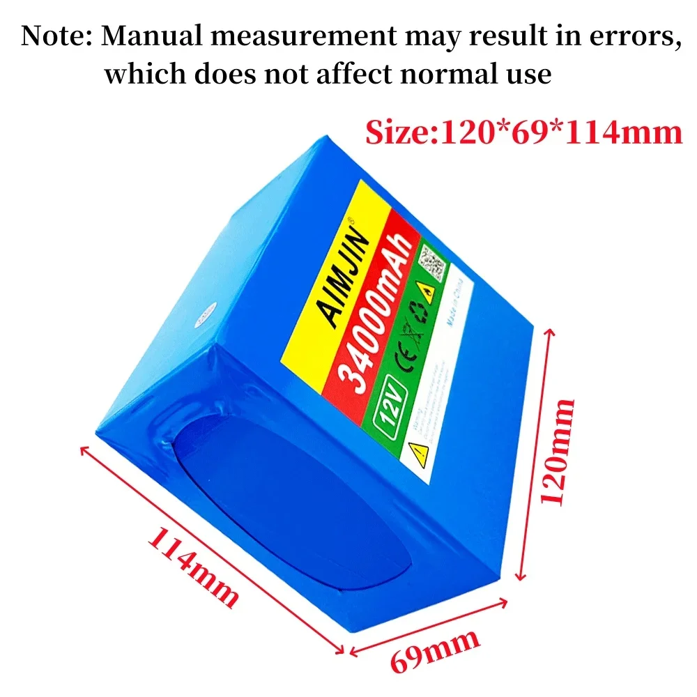 12V 34Ah 3S12P 12.6V 34000mAh High-power Lithium Battery Pack for Inverter Xenon Lamp Solar Street Light With 12.6V 3A Charger