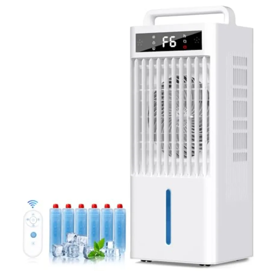 

Portable air conditioner for indoor use, plastic housing, white, 4-in-1 swamp cooler with 6 speeds, 3 modes, 3-gal water tank,