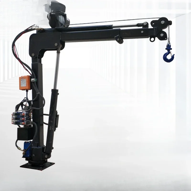 Fully electric 12V hydraulic vehicle mounted crane 220 mobile small vehicle mounted boom crane winch remote control lift