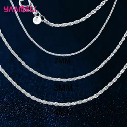 Top Sale Real Pure 925 Sterling Silver Necklace Jewelry Chain for Men Women 2MM 3MM 4MM Width Twisted Rope with Lobster Clasps